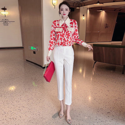 Conjunto de Dos Piezas: Blusa Cropped con Estampado de Corazones y Pantalón - Image 6