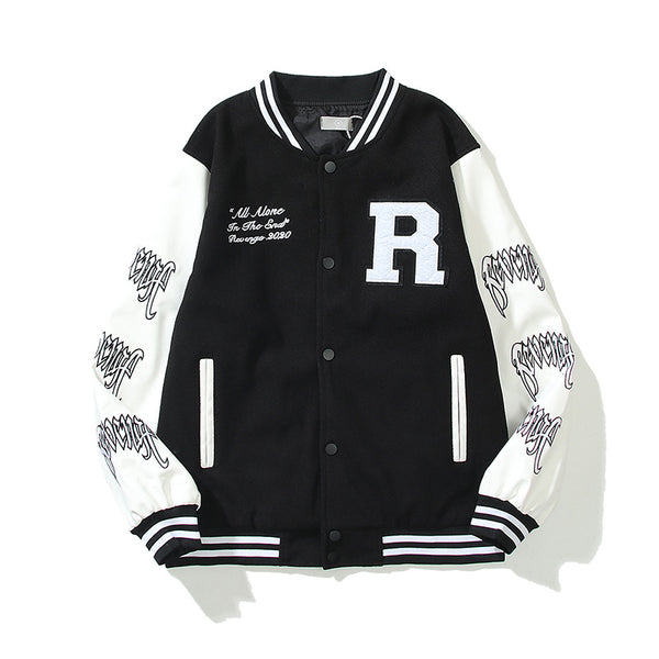 Chaqueta Universitaria de Cuero con Bordado de Calavera y Costuras en Mangas - Image 3