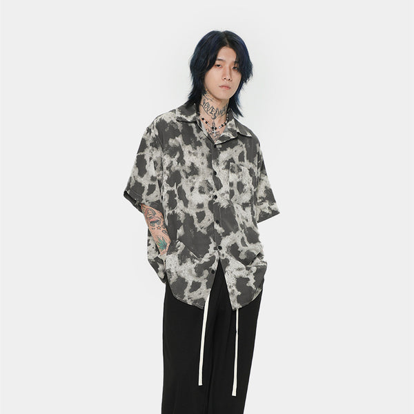 Camisa Retro Estilo Hong Kong Hombre - Manga Corta Suelta Estampada para Verano