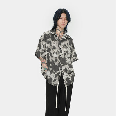 Camisa Retro Estilo Hong Kong Hombre - Manga Corta Suelta Estampada para Verano