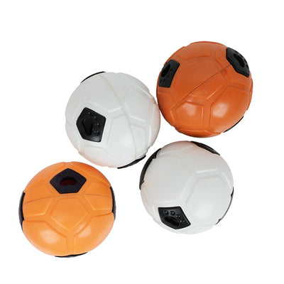 White and black dog toy with a soccer ball base and a textured rod for nibbling and teeth grinding. - Image 5