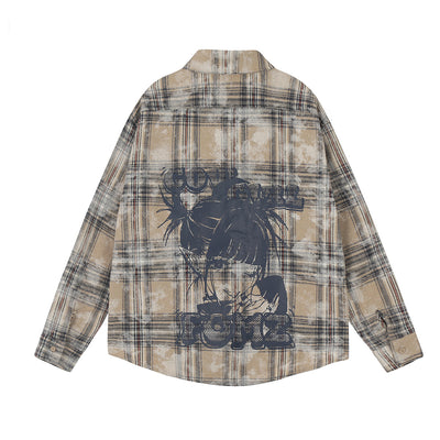 Camisa Cuadros Estilo Retro Americano con Estampado Vintage - Image 3