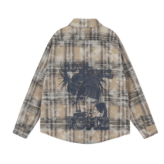 Camisa Cuadros Estilo Retro Americano con Estampado Vintage - Image 3