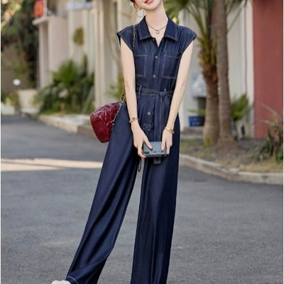 Jumpsuit Denim Ajustado sin Mangas en Tencel para Mujer - Image 4