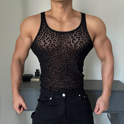 Chaleco Estampado de Leopardo Calado Transpirable para Hombre