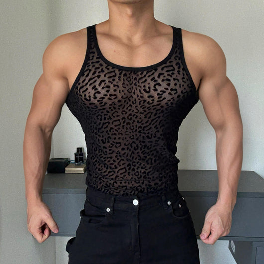 Chaleco Estampado de Leopardo Calado Transpirable para Hombre