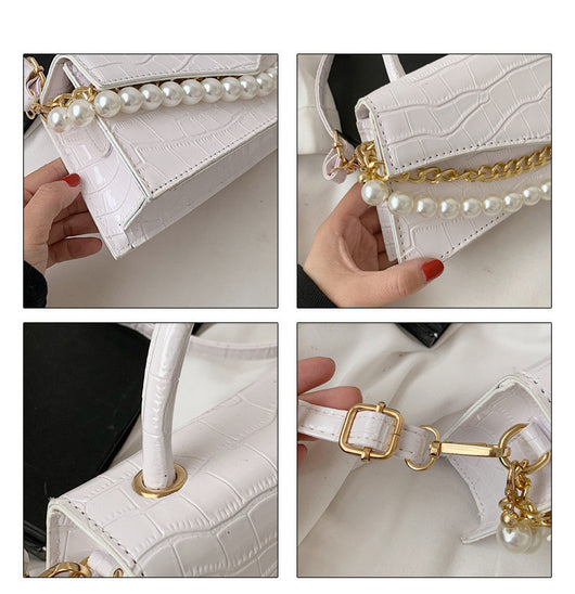 Bolso Cuadrado Pequeño con Patrón Retro y Perla, Bandolera de Moda - Image 24