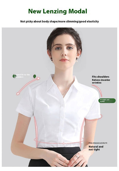 Blusa Blanca Manga Corta Cuello V para Trabajo - Image 10