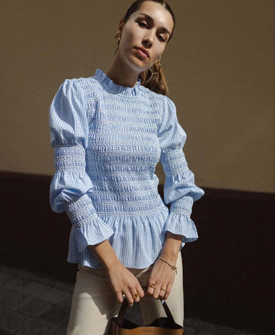 Blusa Ajustada con Pliegues y Estampado Cuadros para Mujer - Image 20