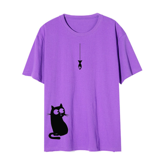 Camiseta Cuello Redondo con Gato Lateral - Diseño Europeo y Americano - Image 19