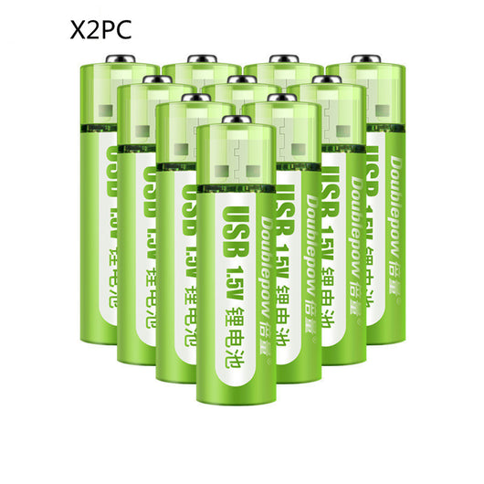 Two green USB rechargeable AA batteries with 1.5V constant voltage, labeled "Doublepow" and "USB 1.5V". - Image 14