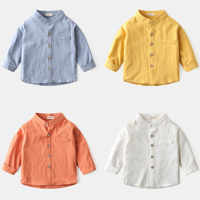 Camisa de Cuello Mao Niño Colores Sólidos - Image 4