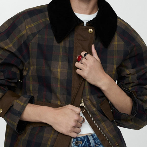 Abrigo Acolchado con Cuello de Piel - Diseño Tartán Otoño Invierno