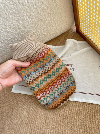 Suéter Retro a Rayas Beige - Colección Otoño Invierno con Estampado Gatito y Perrito - Image 8