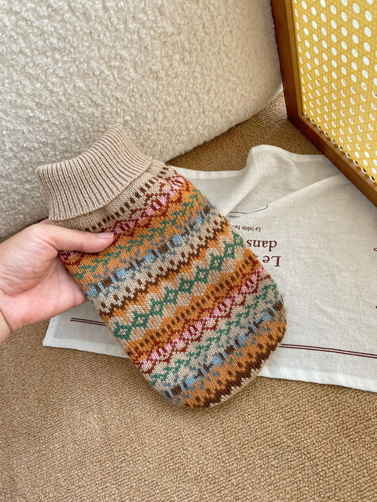 Suéter Retro a Rayas Beige - Colección Otoño Invierno con Estampado Gatito y Perrito - Image 8