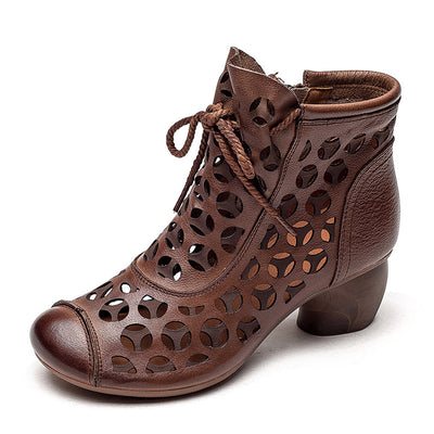Sandalias Mujer Piel Tacón Medio Chunky Cordones Punta Redonda - Image 6