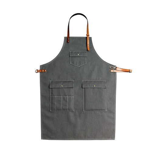 Delantal de Mezclilla con Correa de Cuero para Barista y Barbero - Image 2