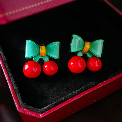 Aretes de Plata con Moño y Cerezas en Contraste de Colores - Image 9