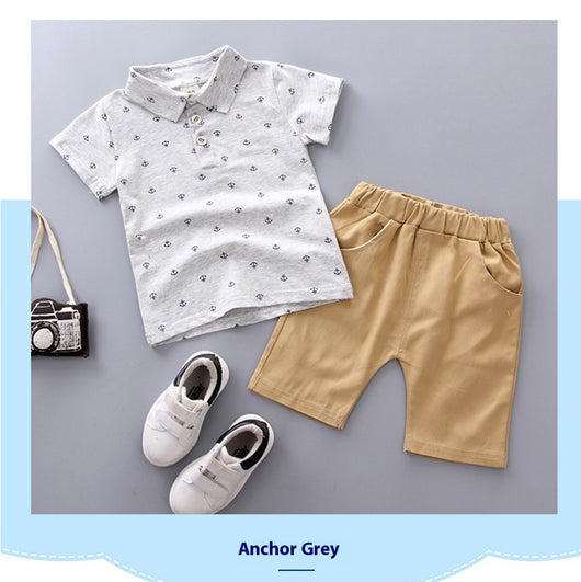 Conjunto Infantil Niño Estilo Coreano con Estampado de Ancla - Manga Corta Primavera Verano - Image 16
