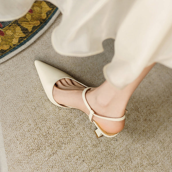 Sandalias Stiletto Punta Aguda con Hebilla de Cuero para Mujer