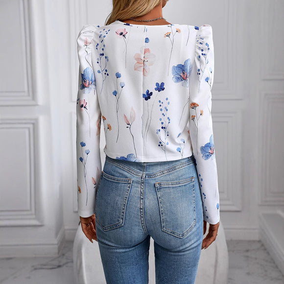 Chaqueta Larga Estampada con Mangas Gigot Elegante