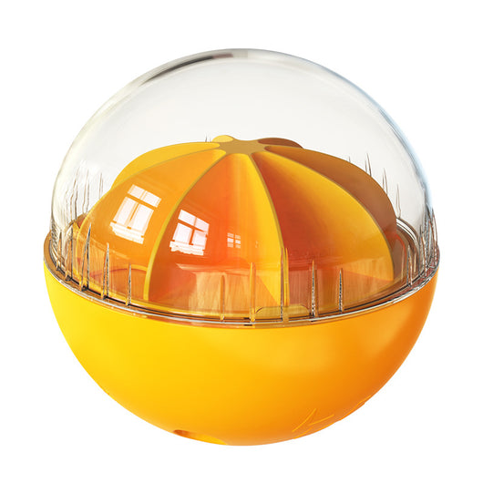 Yellow and clear spherical dog toy with an orange segmented interior, designed as an adjustable leaky feeding puzzle. - Image 13