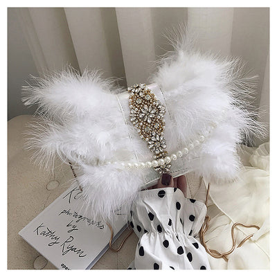 Bolso de Noche Elegante con Plumas de Avestruz y Cadena de Perlas - Image 16