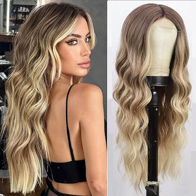 Peluca de Fibra Sintética con Ondas Grandes y Encaje Frontal - Image 15