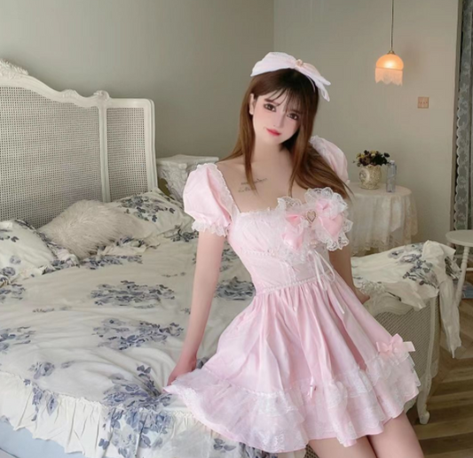 Vestido Elegante con Mangas Abullonadas y Encaje