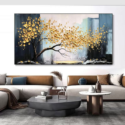 Cuadro Abstracto Árbol Dorado Pintura Hecha a Mano Decoración Moderna para el Hogar - Image 9