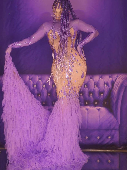 Vestido Brillante sin Mangas con Detalles de Diamantes y Flecos - Image 4