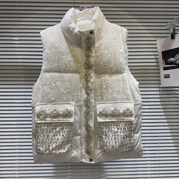 Chaqueta Acolchada de Algodón con Pedrería para Mujer