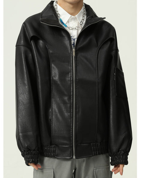 Chaqueta de Cuero Suelta Moderna para Hombre - Estilo Casual Trendy