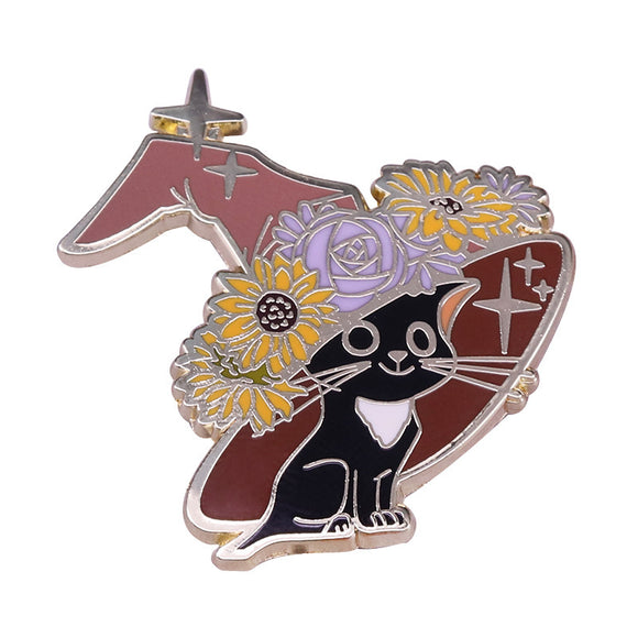 Broche Gato Mago Negro con Sombrero Clasificador - Pin Mágico Kawaii