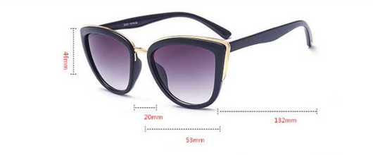 Black cat-eye sunglasses for women with gradient grey lenses and subtle gold-tone metal accents on the frame. - Image 10