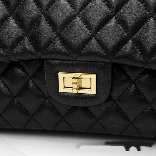 Bolso de Cuero Negro con Cadena de Diamantes para Mujer - Image 10