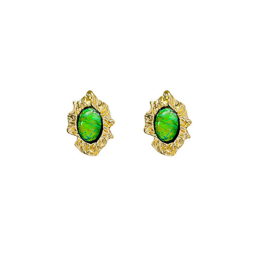 Aretes Metálicos Plisados Irregulares Verde Retro - Image 3