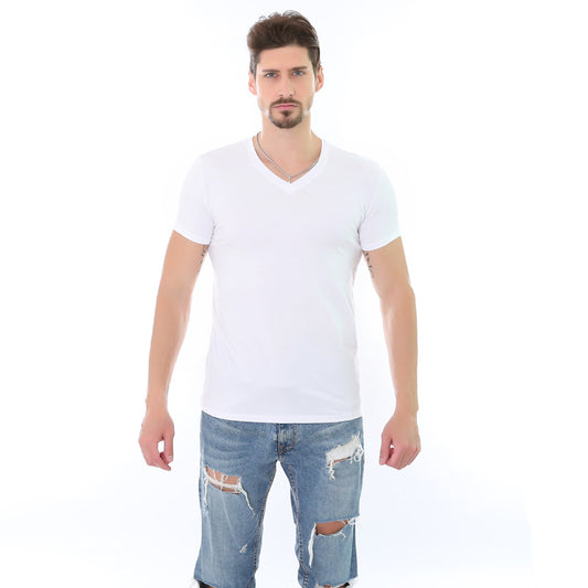 Playera Casual de Cuello V Hombre - Colores Sólidos - Image 2
