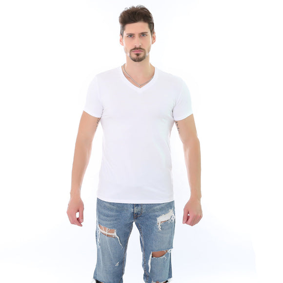 Playera Casual de Cuello V Hombre - Colores Sólidos