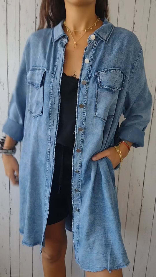 Camisa Chaqueta Casual de Tela Tipo Denim - Image 9