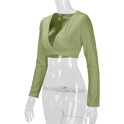 Blusa Manga Larga Entallada Cuello V Sexy para Mujer - Image 11