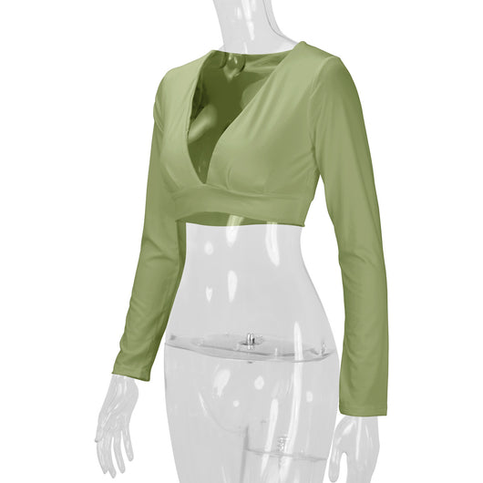 Blusa Manga Larga Entallada Cuello V Sexy para Mujer - Image 11