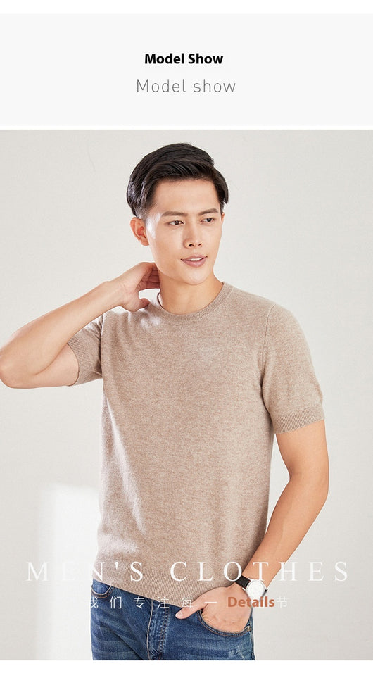 Suéter de Lana Pura Cuello Redondo Manga Corta para Hombre - Otoño e Invierno - Image 18
