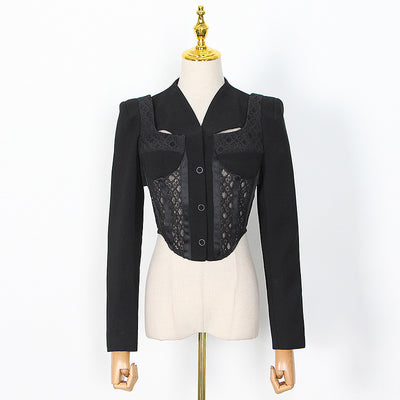 Traje con Escote V y Detalles de Encaje Calado - Image 12