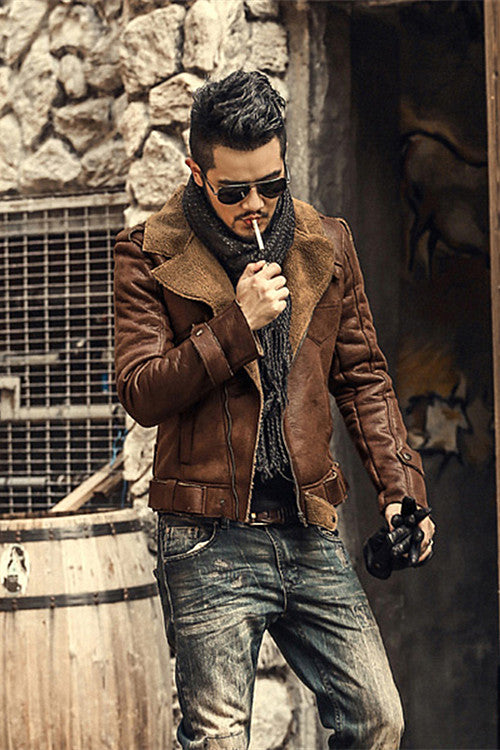 Chaqueta de Cuero Motociclista Premium con Forro de Piel Sintética Engrosada - Image 3