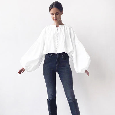 Blusa Blanca con Mangas Linterna para Mujer - Image 5