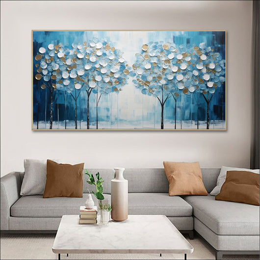 Cuadro Árbol de la Vida Abstracto Azul - Pintura al Óleo Moderna Boho Decoración del Hogar - Image 3