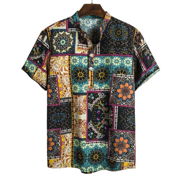 Camisa de Lino Estampado Étnico Africano para Hombre - Image 16