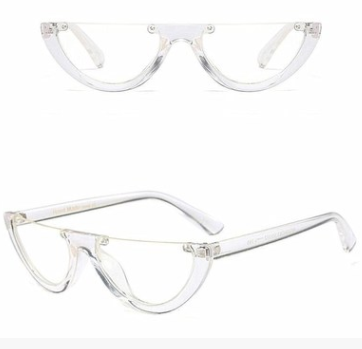 Bright yellow semi-rimless sunglasses with dark gray half-moon lenses, featuring a modern cat-eye shape. - Image 10