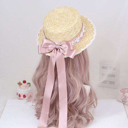 Sombrero de Paja Mori Series con Moño Multicolor - Estilo Lolita Pastoral Hecho a Mano - Image 8
